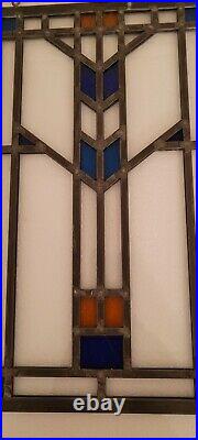 Small Frank Lloyd Wright Prairie style three Color Leaded Glass Window mission