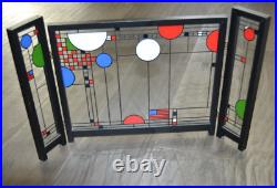 Stained Glass Art Triptych Panel Miniature Fireplace Tabletop Screen US Flag 9H
