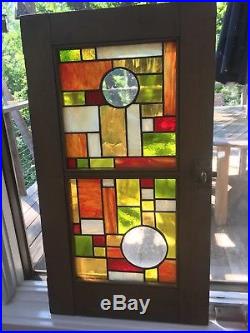 Stained Glass Frank Lloyd Wright Style in Old Cabinet Door