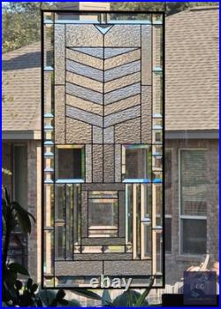 Stained glass hanging panel in Frank Lloyd Wrights Mission style