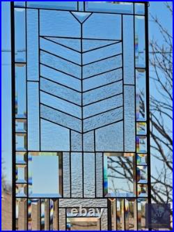 Stained glass hanging panel in Frank Lloyd Wrights Mission style