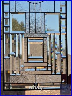 Stained glass hanging panel in Frank Lloyd Wrights Mission style