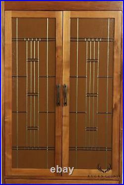 Studio Crafted Frank Lloyd Wright Inspired Pair Walnut Armoire Cabinets