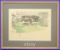 Stunning Architect Rendering aft Frank Lloyd Wright Color Pencil Drawing Signed