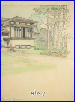 Stunning Architect Rendering aft Frank Lloyd Wright Color Pencil Drawing Signed