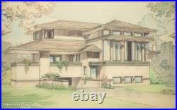 Stunning Architect Rendering aft Frank Lloyd Wright Color Pencil Drawing Signed