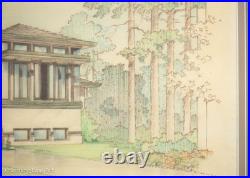 Stunning Architect Rendering aft Frank Lloyd Wright Color Pencil Drawing Signed