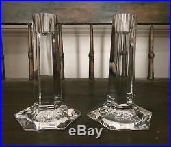 TIFFANY & CO. Crystal FRANK LLOYD WRIGHT Pair 6.5 Signed Candlesticks EXCELLENT