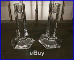 TIFFANY & CO. Crystal FRANK LLOYD WRIGHT Pair 6.5 Signed Candlesticks EXCELLENT