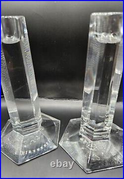 TIFFANY & CO Frank Lloyd Wright 1986 Glass Crystal Candle Holder 6 Signed Set