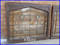 TWO ANTIQUE STAINED GLASS WINDOWS, 34x29each. Frank Lloyd wright era