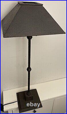 Tall Heavy Solid Iron Contemporary Mission Lamp & Shade Frank Lloyd Wright Style