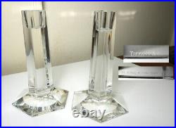 Tiffany & Co Crystal FRANK LLOYD WRIGHT 6 Hexagonal Candlesticks, Pair, EXC