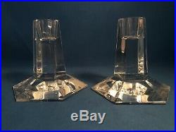 Tiffany & Co. Frank Lloyd Wright FLW 3 1/2 Architectural Crystal Candleholders