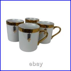 Tiffany & Co Frank Lloyd Wright Imperial Gold Geometric Porcelain Mugs Set of 4