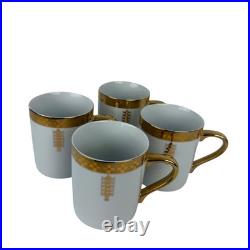 Tiffany & Co Frank Lloyd Wright Imperial Gold Geometric Porcelain Mugs Set of 4