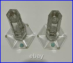 Tiffany & Co. Lead Crystal Glass Signed Pair Of Frank Lloyd Wright Candlesticks