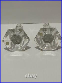 Tiffany & Co. Lead Crystal Glass Signed Pair Of Frank Lloyd Wright Candlesticks