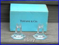 Tiffany Frank Lloyd Wright 3.5 crystal candlesticks Signed 1987 Box