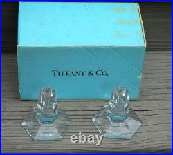 Tiffany Frank Lloyd Wright 3.5 crystal candlesticks Signed 1987 Box