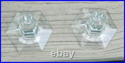 Tiffany Frank Lloyd Wright 3.5 crystal candlesticks Signed 1987 Box