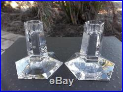 Tiffany Frank Lloyd Wright Crystal Candle Candlestick Holders Signed with Sticker