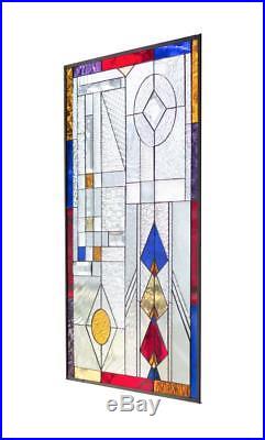 Tiffany Style Beveled Stained Glass Window Frank Lloyd Wright Insprd Abstrct Geo