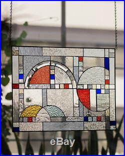Tiffany Style Stained Glass Window Panel Frank Lloyd Wright Inspired Geometric