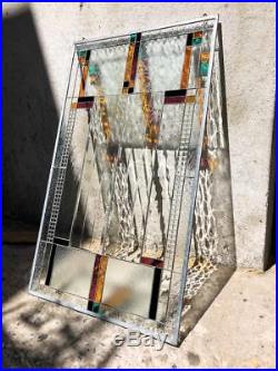 Tiffany Style Stained Glass Window Panel Geometric Frank Lloyd Wright Insprd Art