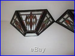 Two (2) Mission Style Wall Sconces-Stained Glass Frank Lloyd Wright Inspired