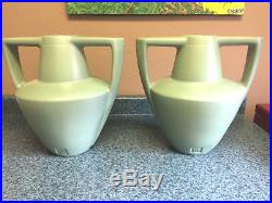 Two Haeger Potteries Frank Lloyd Wright Amphora Handled Vases16 Tall Matte Gree