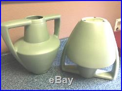 Two Haeger Potteries Frank Lloyd Wright Amphora Handled Vases16 Tall Matte Gree