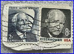 US Postage #1280 Frank Lloyd Wright 1965 2 Cent + Eisenhower USA 8 Stamp vintage