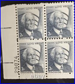 US Scott 1280 2c Frank Lloyd Wright Plate Block MISPERF Error Blind Perfs EFO