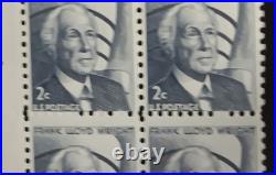US Scott 1280 2c Frank Lloyd Wright Plate Block MISPERF Error Blind Perfs EFO