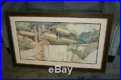VERY RARE 48x30 Falling Water Architectural Drawing Print with Frame