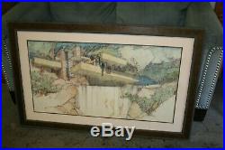 VERY RARE 48x30 Falling Water Architectural Drawing Print with Frame