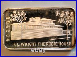 VINTAGE 1970's FRANK LLOYD WRIGHT THE ROBIE HOUSE 1oz. 999 SILVER ART BAR #