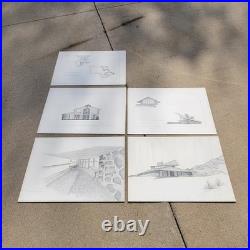 Vintage 1960s Frank Lloyd Wright Jorgine Boomer House 1953 Study Sketches Set 5