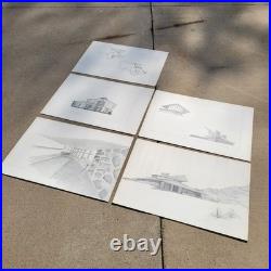 Vintage 1960s Frank Lloyd Wright Jorgine Boomer House 1953 Study Sketches Set 5