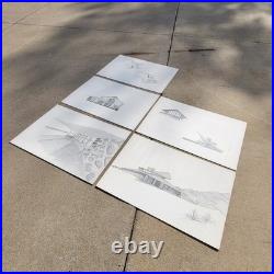 Vintage 1960s Frank Lloyd Wright Jorgine Boomer House 1953 Study Sketches Set 5