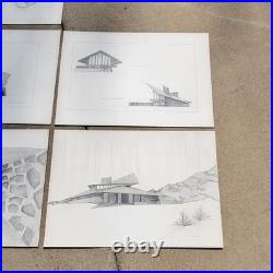 Vintage 1960s Frank Lloyd Wright Jorgine Boomer House 1953 Study Sketches Set 5
