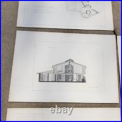 Vintage 1960s Frank Lloyd Wright Jorgine Boomer House 1953 Study Sketches Set 5