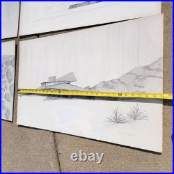 Vintage 1960s Frank Lloyd Wright Jorgine Boomer House 1953 Study Sketches Set 5