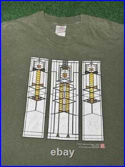 Vintage 90s Frank Lloyd Wright RARE Robbie House Window Designs Lrg Art T Shirt