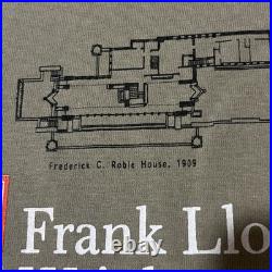 Vintage 90s Frank Lloyd Wright Shirt Falling Water Art Architecture Blueprints