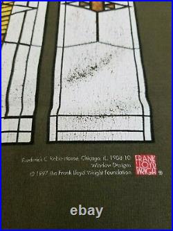 Vintage 90s Frank Lloyd Wright T Shirt Green Art Architecture Window Designs XL