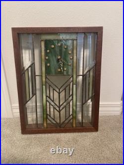 Vintage Art Deco Stained Glass Wall Clock Frank Lloyd Wright Style Geometric
