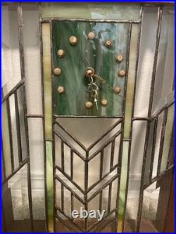 Vintage Art Deco Stained Glass Wall Clock Frank Lloyd Wright Style Geometric