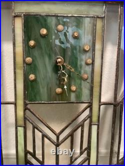 Vintage Art Deco Stained Glass Wall Clock Frank Lloyd Wright Style Geometric